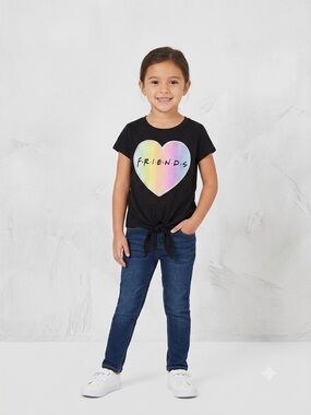 Friends Girls Rainbow Heart Tie Front Tee Shirt Black Size Large 10/12